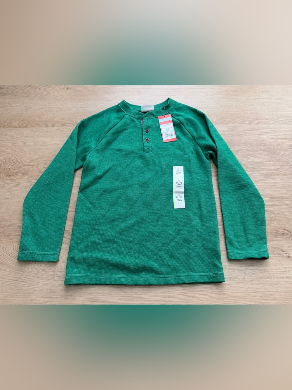 Cat & Jack Boys Green Long Sleeve Henley T-Shirt Button Front S(6/7)